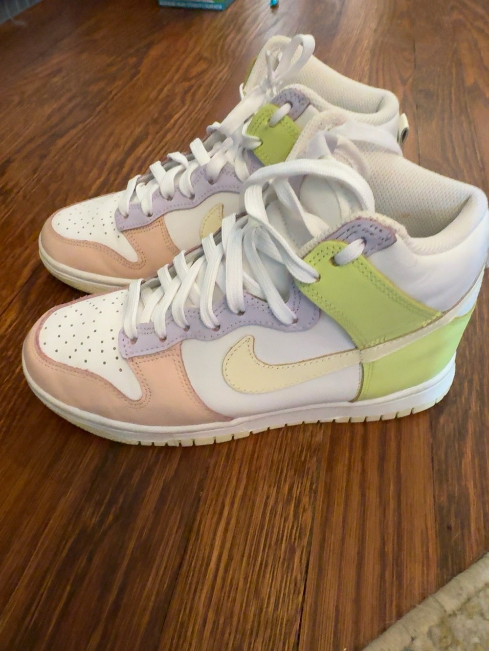 Nike High-Top Sneakers in White, Pastel Pink, Lavender & Lime